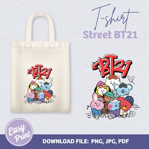 BT21 DTF, bts Kpop SVG, Koya, Mang, Tata, Rj, Chimmy, Cooky, Shooky, arquivos de impressão