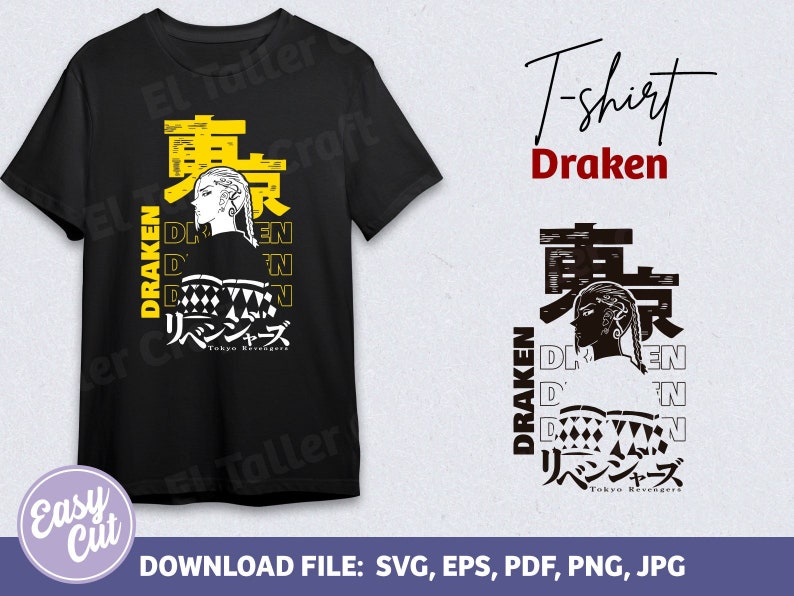 Puede incluir: Camiseta negra con un dise&ntilde;o gr&aacute;fico amarillo y blanco con un personaje del anime Tokyo Revengers. El gr&aacute;fico incluye el texto "DRAKEN" y "Tokyo Revengers".