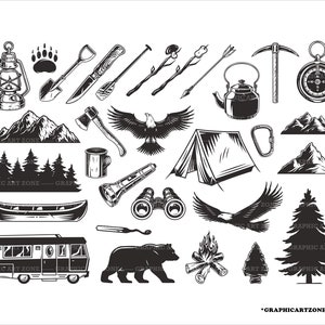 Paquete de Svg de Camping, Svg de Camping, Silueta de Camping, Svg de Camper, Svg de Aventura de Verano, Cricut SVG, Archivos de Corte, Clipart, Png, Eps, Ai, Jpg