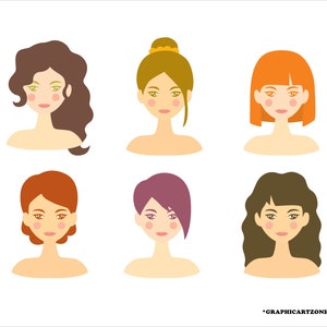 Modelli di donne Svg, cartoni animati Svg, file di taglio vettoriale per maglietta, set di modelli Svg, testa di donna SVG, moda Svg, capelli Svg, testa, viso, femmina, capelli, moda