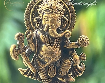 Miniature Brass Ganesha Statue: Hindu God Ganpati Murti, Puja Idol