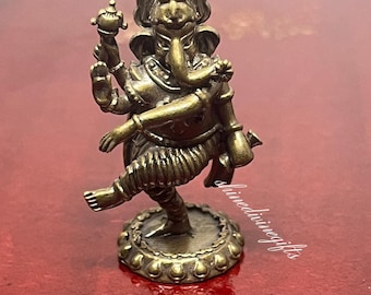 Brass Dancing Ganesha Statue: Small Hindu Idol, Spiritual Decor