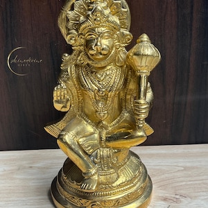 Handcrafted Brass Hanuman Idol | Hindu God Statue | Hanuman Ji with Gada | Pooja Mandir Decor | Spiritual Gift | Home Temple Decor | Gift |