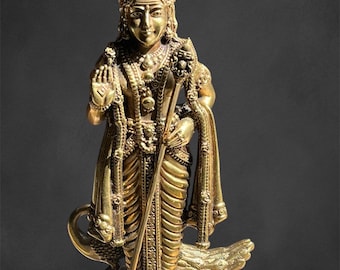 Brass Lord Murugan Statue: Hindu God Kartikeya, South Indian Decor