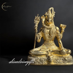 Handcrafted Brass Shiva Statue: Hindu God Idol, Yoga Decor