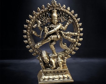 Messing Nataraja-standbeeld, dansende Shiva-sculptuur, Lord Shiva Idol, spiritueel geschenk, standbeeld voor thuistempel, meditatie-altaar, yogakamerdecor.