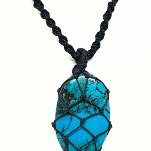 Collar de turquesa, joyería de piedras preciosas, collar hecho a mano, collar de macramé, mala de piedra curativa, joyería para hombres y mujeres, energía calmante.