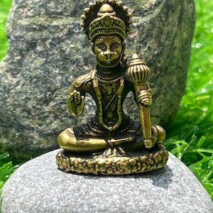 Brass Hanuman Statue | Mini Hindu God Idol | Hanuman Ji Murti for Puja, Meditation & Home Decor | Spiritual Gift, Handmade Gift for Altar |