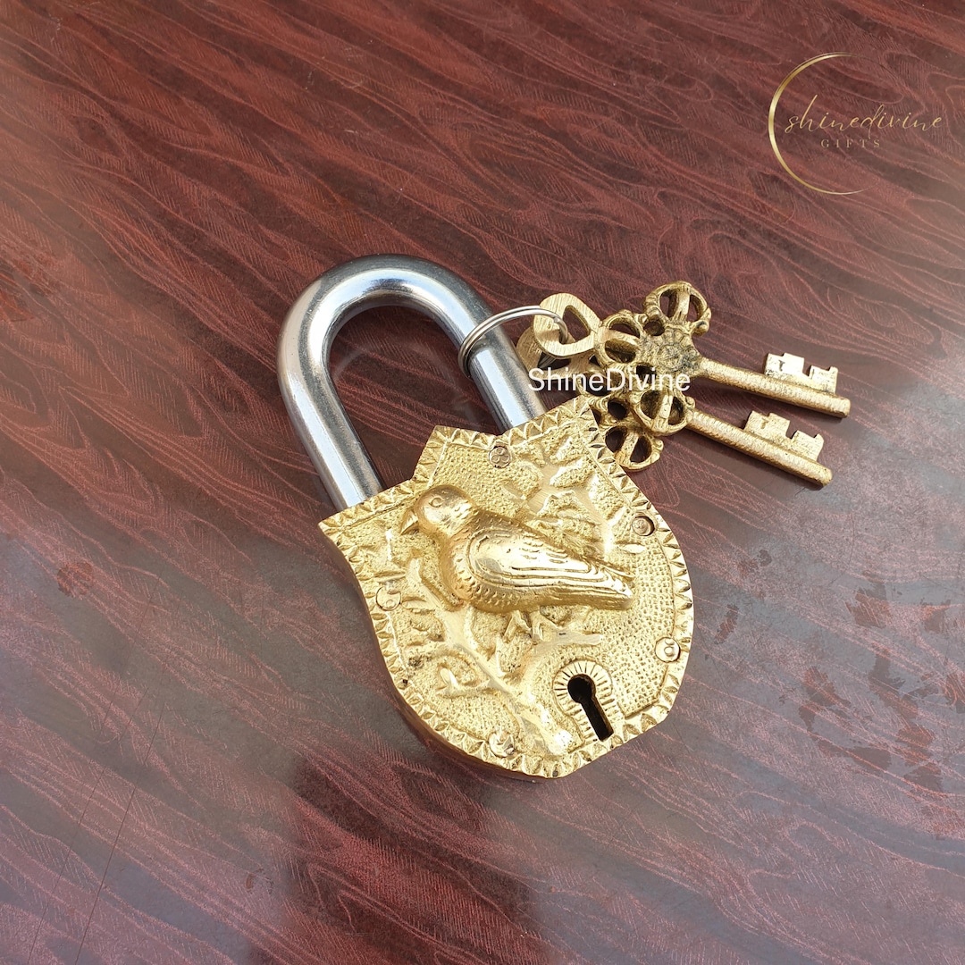 Brass Bird Padlock, Auspicious Brass Lock Two Keys Handmade Antique ...