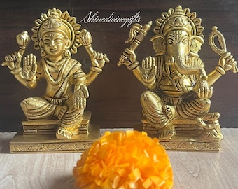 Conjunto de estátuas de Lakshmi Ganesh em latão: Pooja Hindu, decoração Diwali