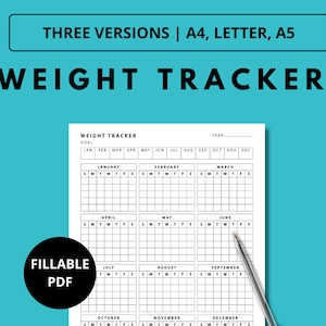 365 Day Weight Tracker/Log - Printable, Fillable, 3 Versions, Daily Weight Journal, Yearly Weight Journal A4/A5/Letter PDF
