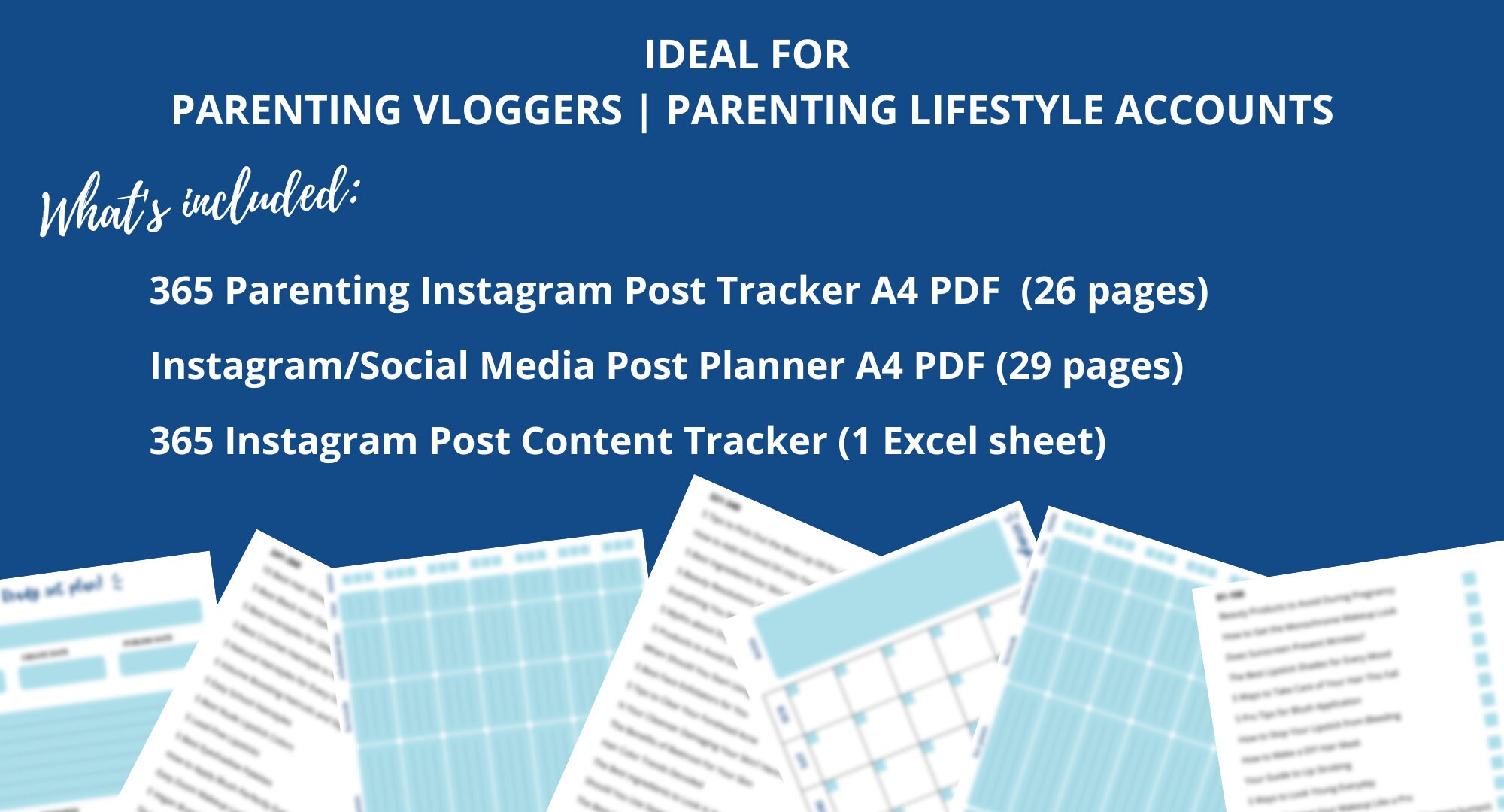 365 Parenting Instagram Post Ideas + Planner - BLUE | Reels, Carousel ...