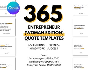 365 Entrepreneur Quote Templates | Success Hard work Business Inspirational | Instagram, Linkedin, Facebook, Pinterest Sizes Available