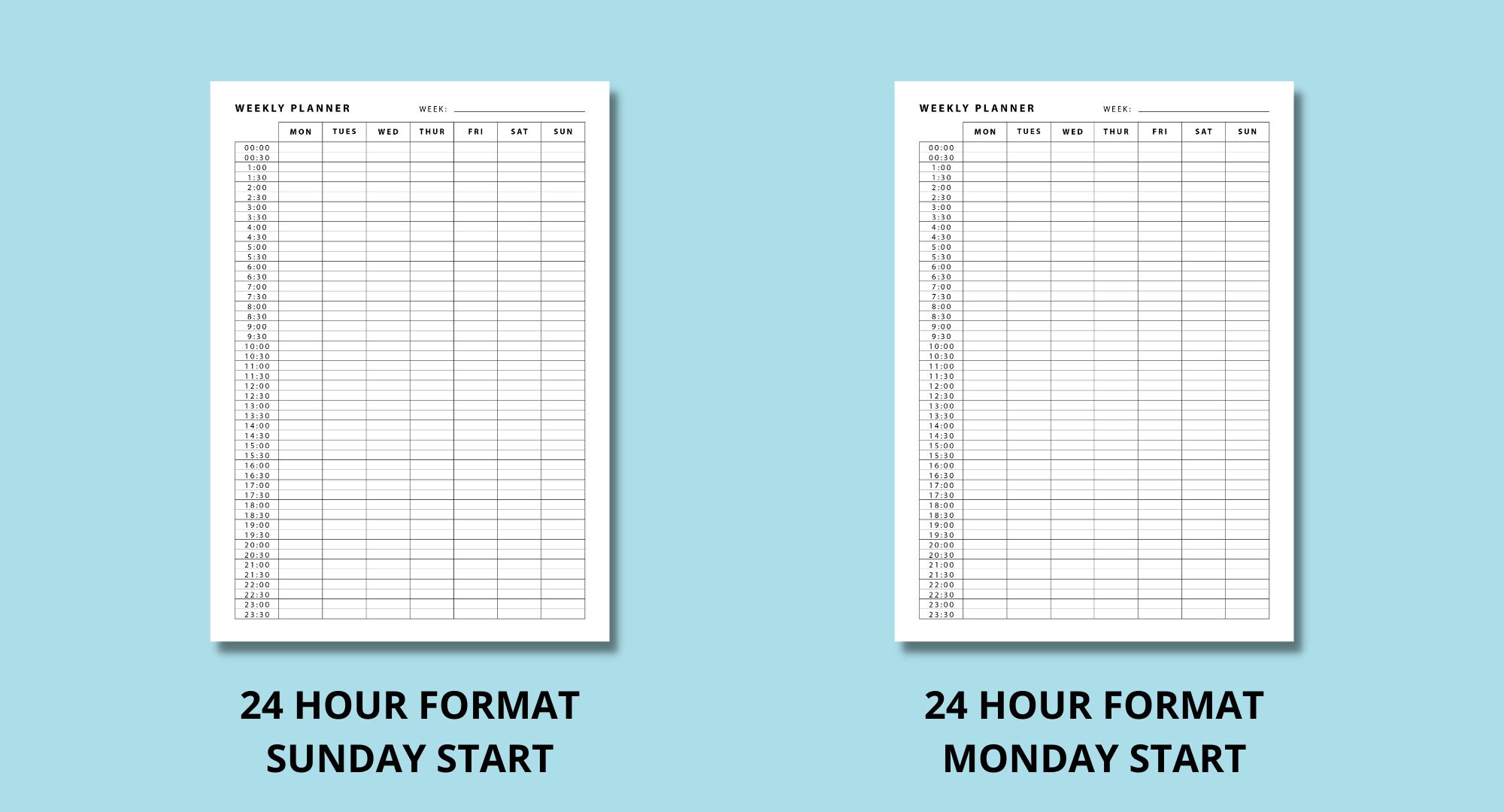 Hourly Weekly Planner: 24 Hour Time Blocking (a4/letter PDF) - Etsy