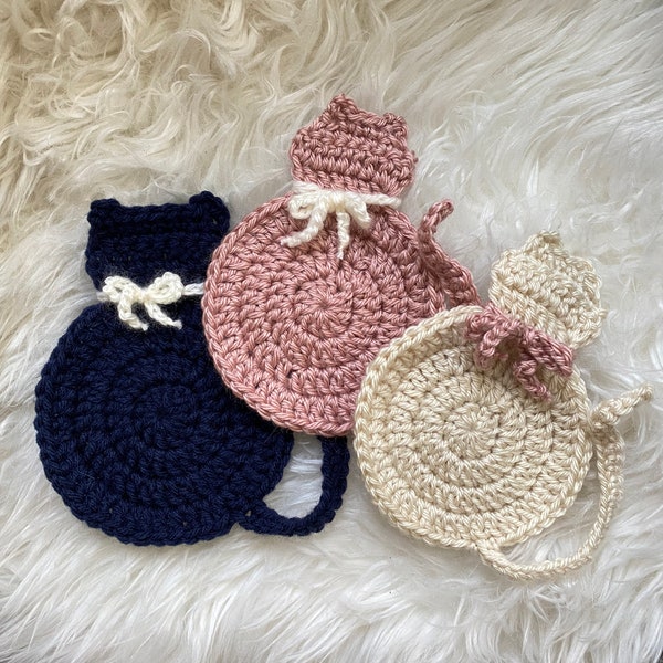 Crochet Cat with Ribbon Coasters - Set of 2  || Tea, Coffee, GIft