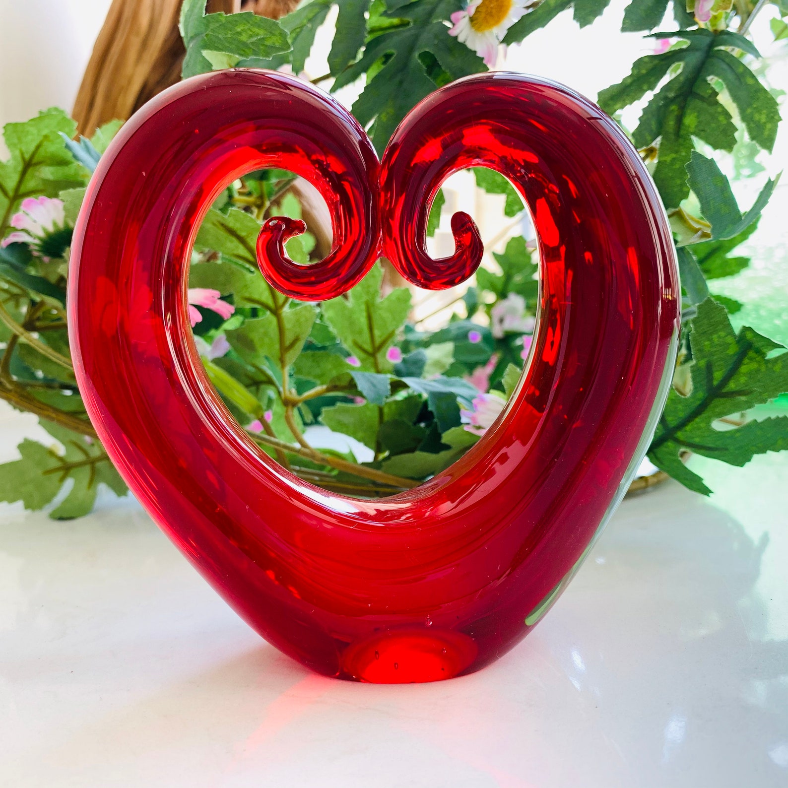 Handmade Large Art Glass Heart Sculpture Centerpiece Party Etsy