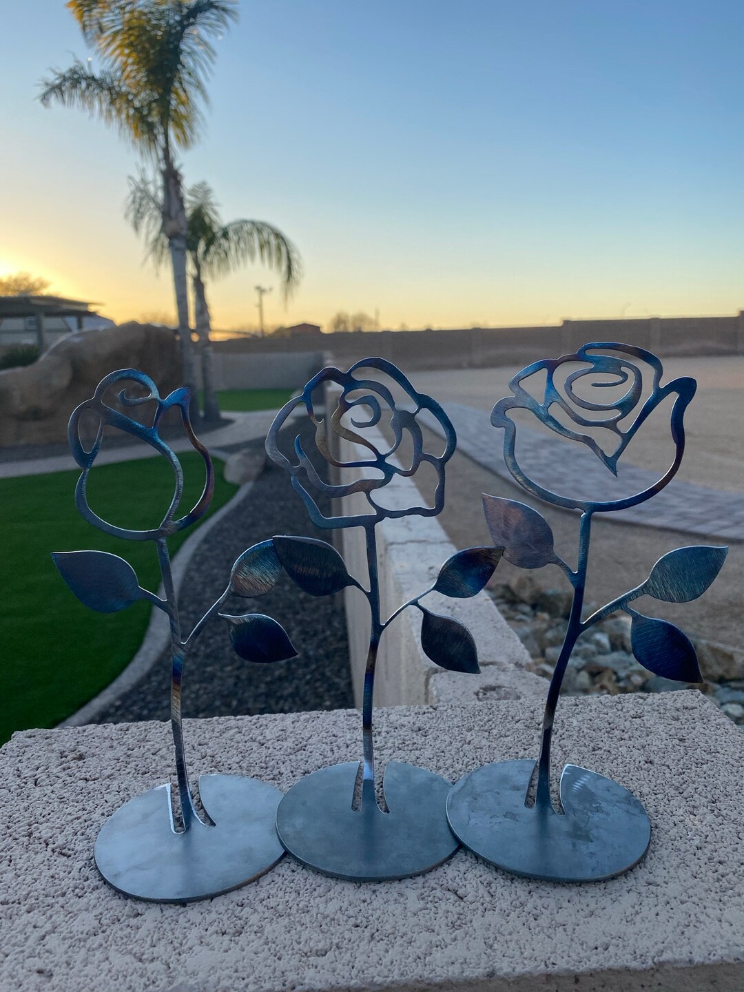 Set of 3 Raw Metal Flowers Etsy