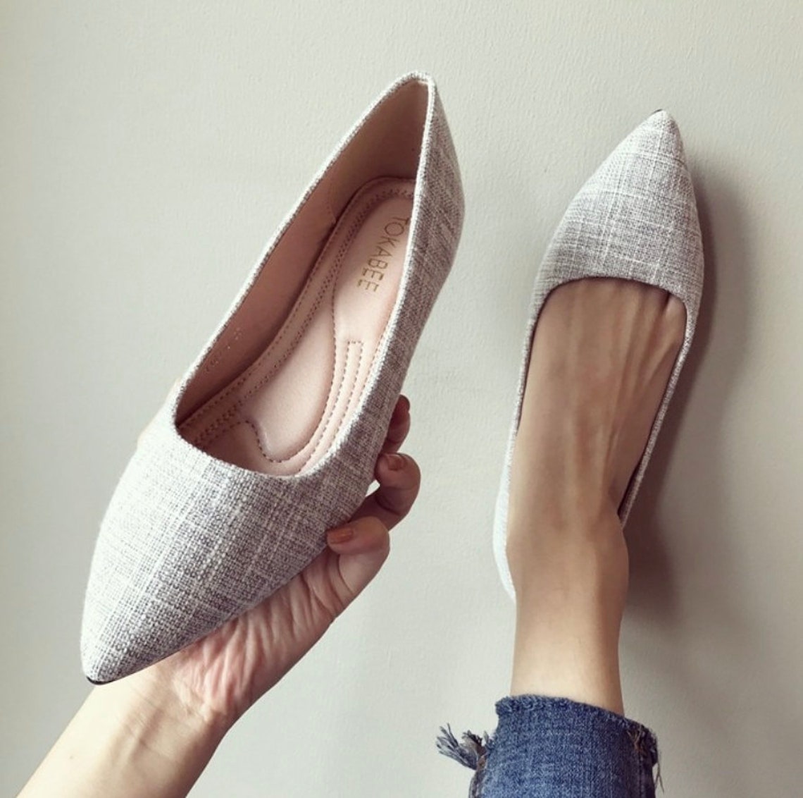 gray pointed flats
