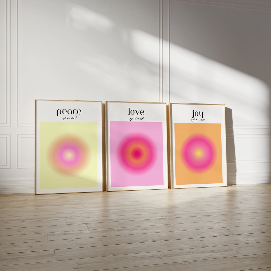 Aura Poster Set of 3 Angel Number Print Peace Love Joy Pink Orange Wall ...