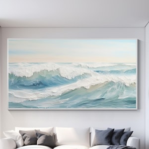 Textured Ocean Waves Oil Painting: Serene Coastal Canvas Art