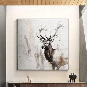 Original large deer painting,brown gray deer sketch,abstract deer painting,brown gray deer canvas painting,abstract deer art,textured art