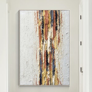Modern Abstract Brown Beige Painting Heavy Texture Painting Palette knife Art Minimalist Framed Wall Art Gray Yellow Living Room Decor