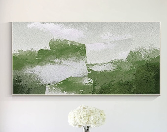 Sage Green Abstract Landscape Painting: Textured Modern Wall Art