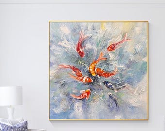 鯉の水彩画、禅の壁アート、湖畔の家の装飾。 - Etsy 日本