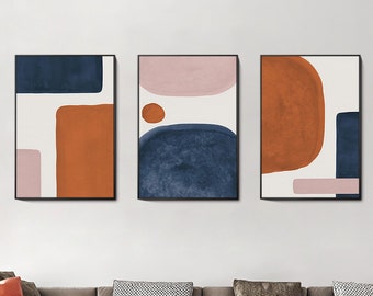 Set of 3 modern abstract wall art hand painted original colourful large framed acrylic canvas oil painting 3 pieces living room home decor