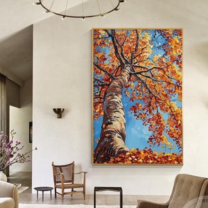 CheerPainting Handgemalte Öl Textur Herbst Baum Gemälde mit Orangen Ahorn Blättern in Friedlicher Herbst Landschaft Leinwand Kunst Natur Wohnkultur