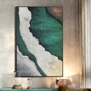 Modern Abstract Hunter Green Painting,Minimalist wall art,Heavy texture Acrylic Painting,Original Painting,Aesthetic Large framed wall art
