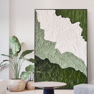 Sage Green Heavy Textured Art Original Abstract Painting 3D Green Framed Wall Art Impasto Palette Knife Contemporary Art Large House Decor