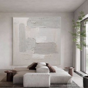 Framed Wall Art Minimalist Neutral Gray Beige Abstract Painting Heavy texture Abstract Original Geometric Palette Knife Aesthetic room decor