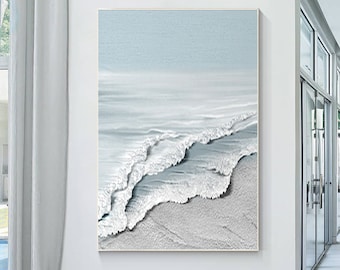 Sea Wave Painting Gray Blue Seascape Painting 3D Textured Art Beach Abstract Painting Original Acrylic Painting Large Living Room Decor