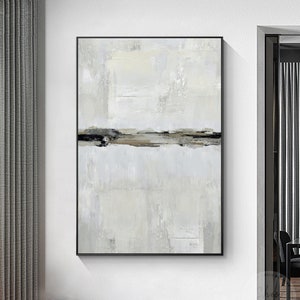 Minimalist Abstract Art Beige Black White wall art original acrylic texture framed large oil painting on canvas living room home decor