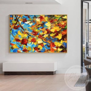 Hand-Painted Autumn Maple Leaves Canvas: Impressionist Fall Scene