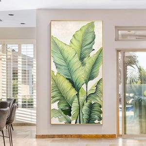3D Textured Banana Leaf Painting, Large Framed Botanical Wall Art