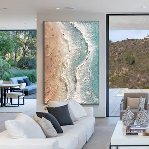 Large green waves painting,Large minimalist art,Textured art,Large framed wall art,Large wall art,large wabisibi beach decor,Cheerpaint