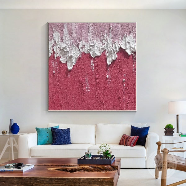 Colorful Beach Painting, White 3D texture Sea Wave Abstract Art,Original Impasto Oil Painting, Large framed wall art,Acrylic Aesthetic decor