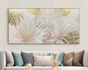 Gold Leaf Palm Tree Painting: Boho Acrylic Texture Art