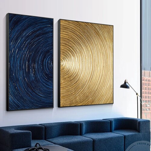 Navy Blue and Gold Wall Art Set of 3 Prints Abstract Art - Etsy
