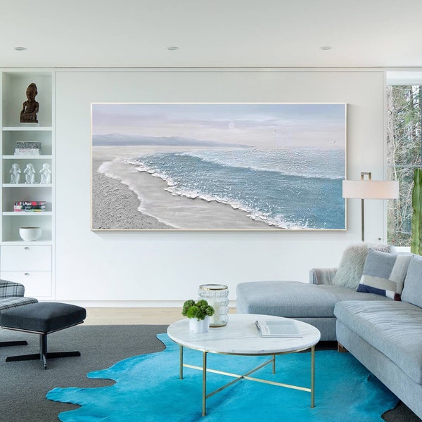 Large 3d beach painting,large 3d ocean wall art,beach painting,textured wall art beach,bedroom decor,Cheerpaint,large ocean framed art