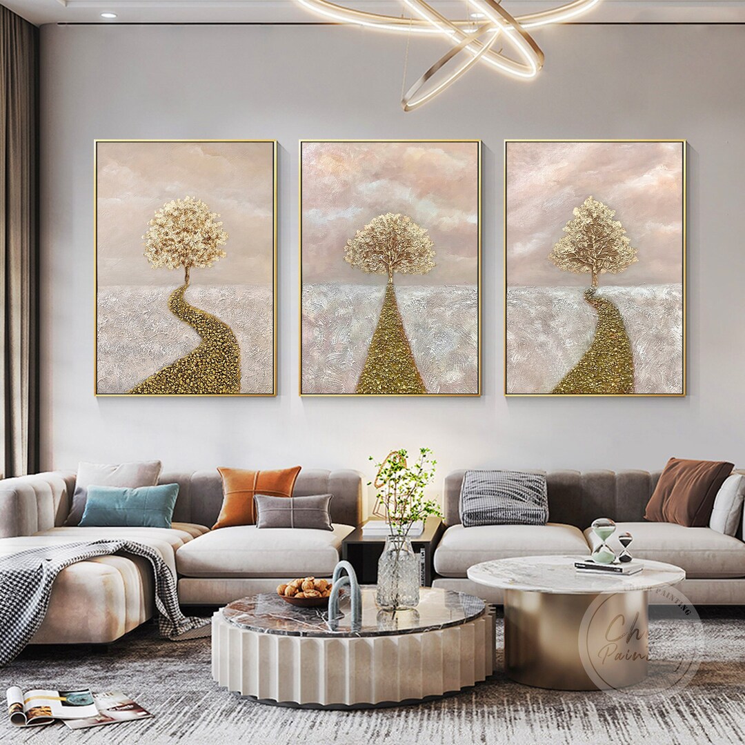 Pink Tree Abstract Gold Tree Pink Abstract Painting Set: 3D Textured Acrylic Wall Art - Etsy