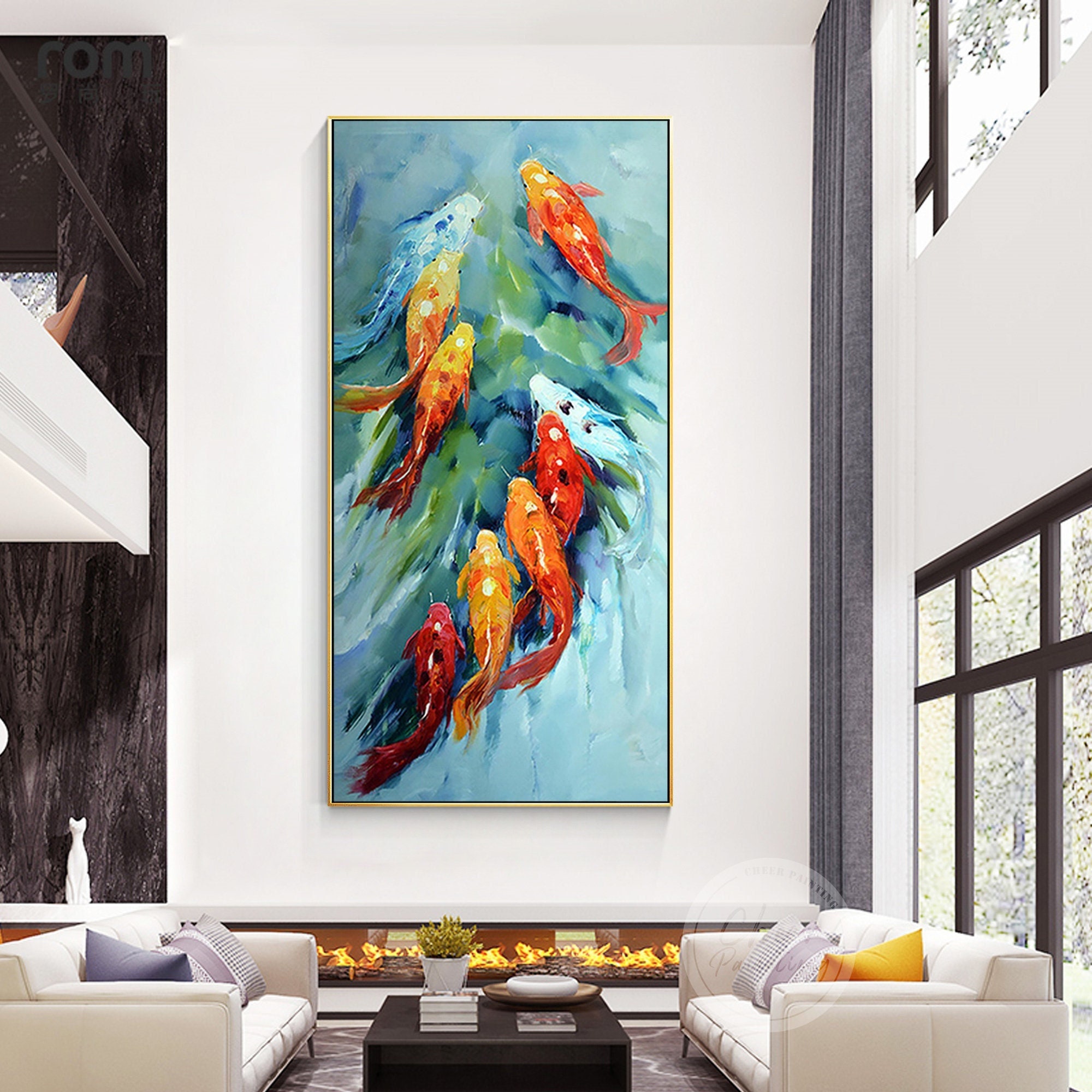 Koi Fish Painting Original Feng Shui Framed Wall Art Red Etsy UK