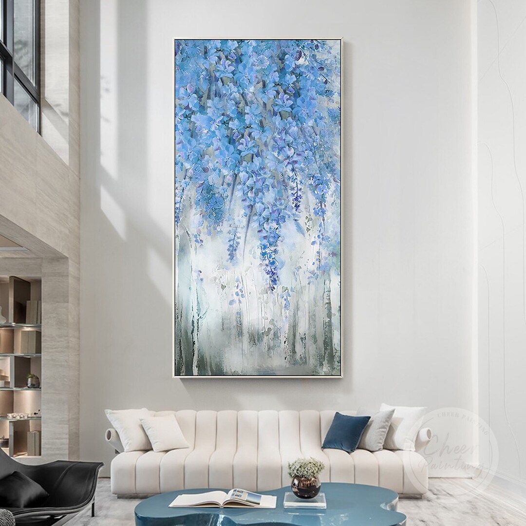 Blue Tree Abstract Abstract Blue Floral Tree Painting: Large Acrylic Texture Wall Art - Etsy