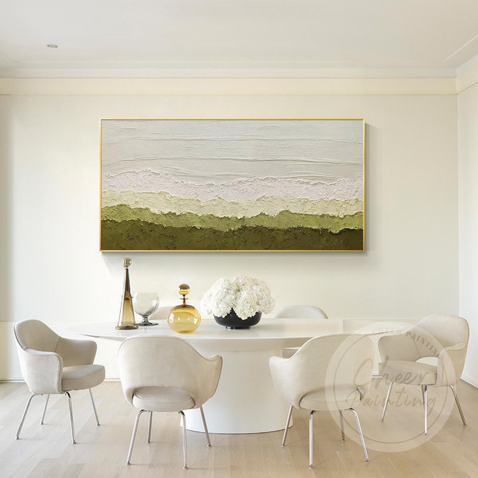 Sage Green Abstract Landscape Painting: Textured Minimalist Wall Art ...