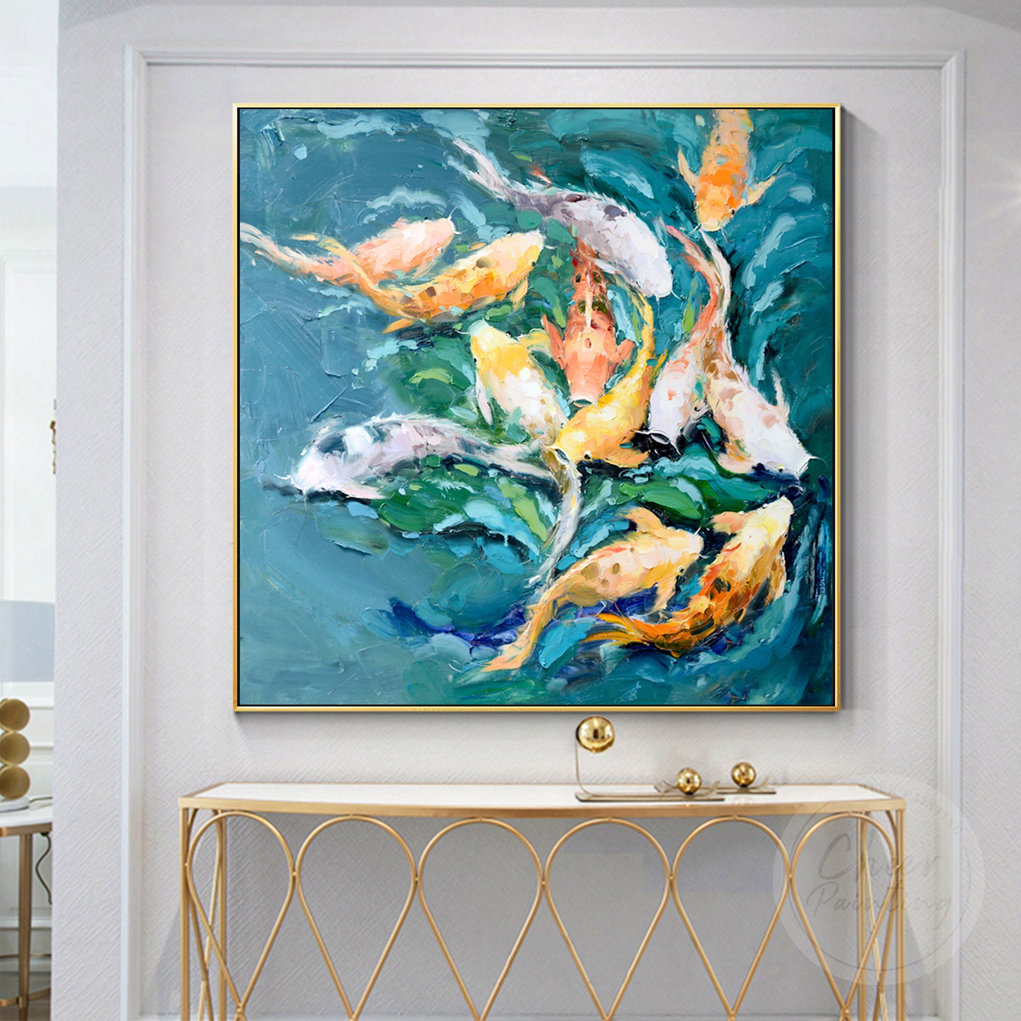 Art Factory Feng Shui Koi Fish Painting 36(W) x24(H) 