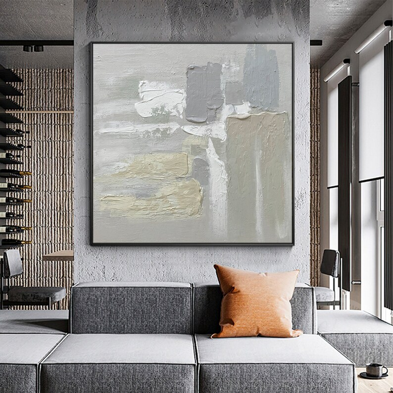 Gray Painting Textured Art Neutral Framed Wall Art Gray Beige Etsy