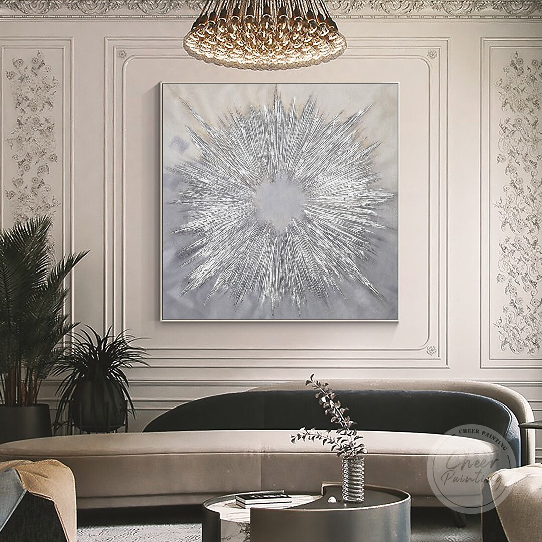 Silver Abstract Wall Art Hand Painted Original Painting Shinning Laser