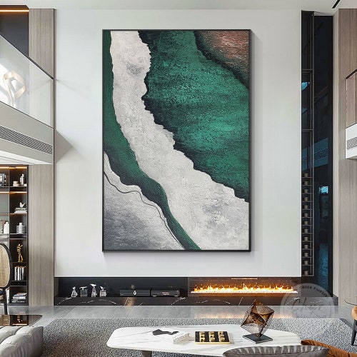 Modern Abstract Hunter Green Painting,Minimalist wall shops art,Heavy texture Acrylic Painting,Original Painting,Aesthetic Large framed wall art